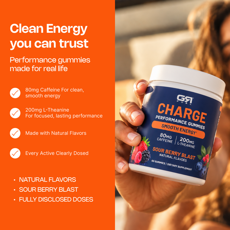 Charge Energy Gummies: 80mg Caffeine + L-Theanine | GR Fuel
