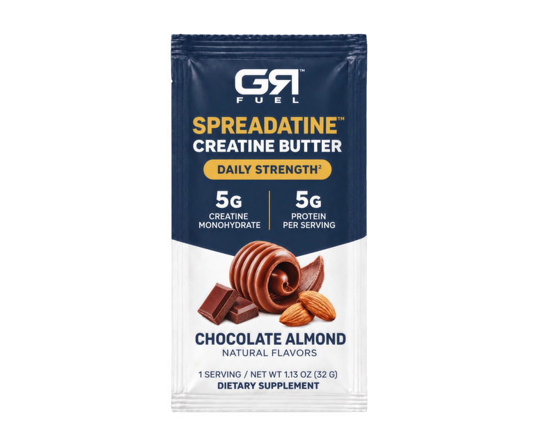 A single packet of G4 Fuel Spreadatine Creatine Butter in Chocolate Almond flavor, shown against a plain white background.
